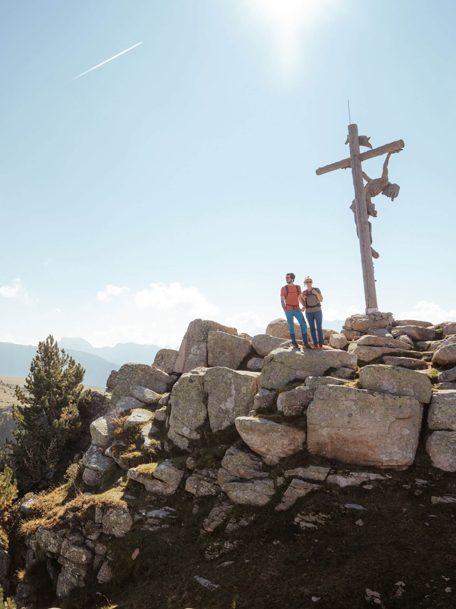 Mountain peak with cross - Dolomites hike - Hotel Terentnerhof